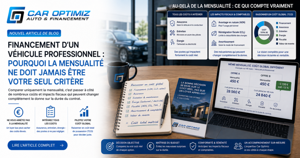 Financement d'un véhicule professionnel : pourquoi la mensualité ne doit jamais être votre seul critère