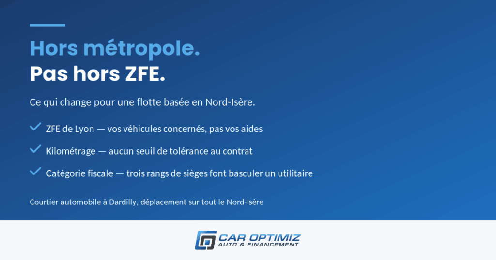 Courtier automobile Bourgoin-Jallieu et Nord-Isère — flotte hors métropole soumise à la ZFE de Lyon, Car Optimiz courtier à Dardilly